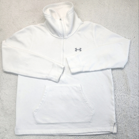 Under Armour White Long Collar Pullover Sweatshirt Men's Medium - Picture 1 of 7
